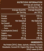 Gluten Free Protein Bites - Lemon Chia 180g Nutritional Panel - Plant Based Goodness, Dairy Free, Wheat Free, Vegan